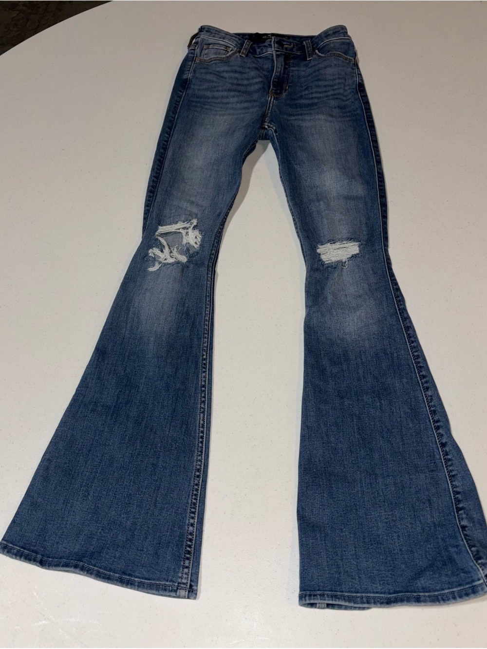 Hollister Dark Blue Distressed Flare Jeans